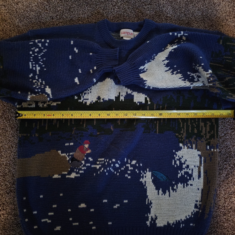 VTG Street Wear All Over Print Sweater Fishing Mountains Campus Size Large - Picture 7 of 7